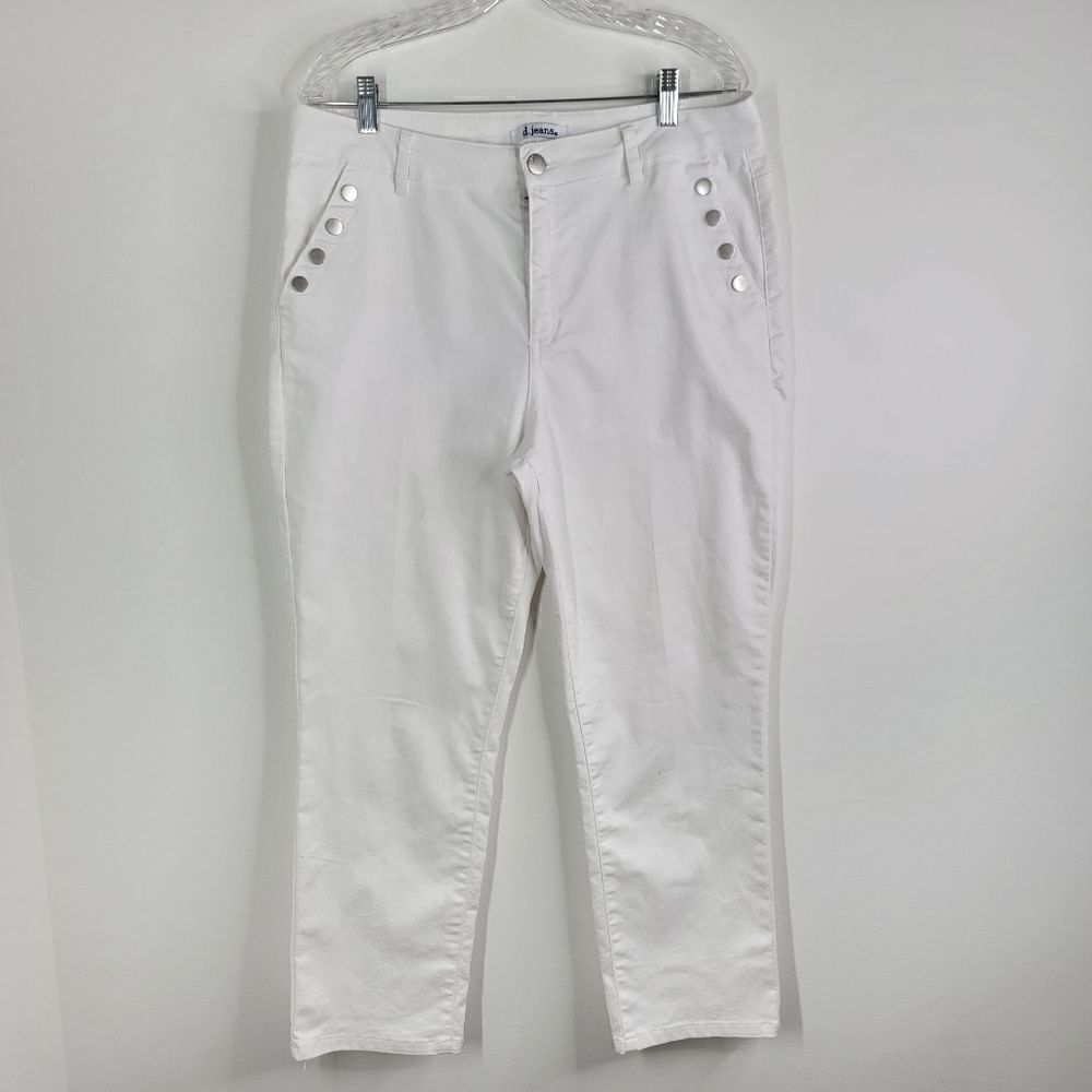 D. JEANS Denim White Jeans Decorative Flat Buttons Size 12